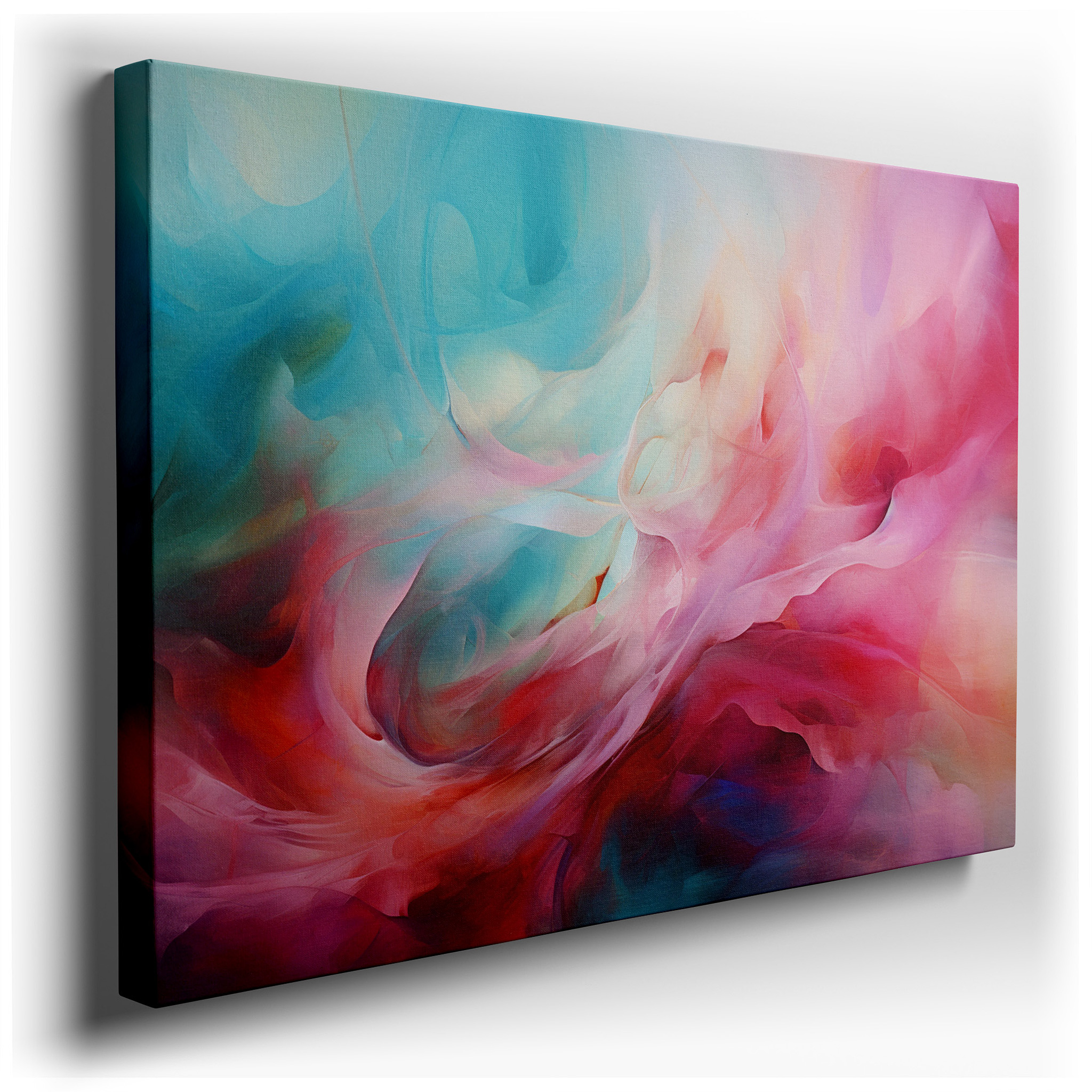 Blue and Pink Tranquil Swirls: A Serene and Creative Visual Feast - Large Canvas Wall Art for Office Decor wrapped