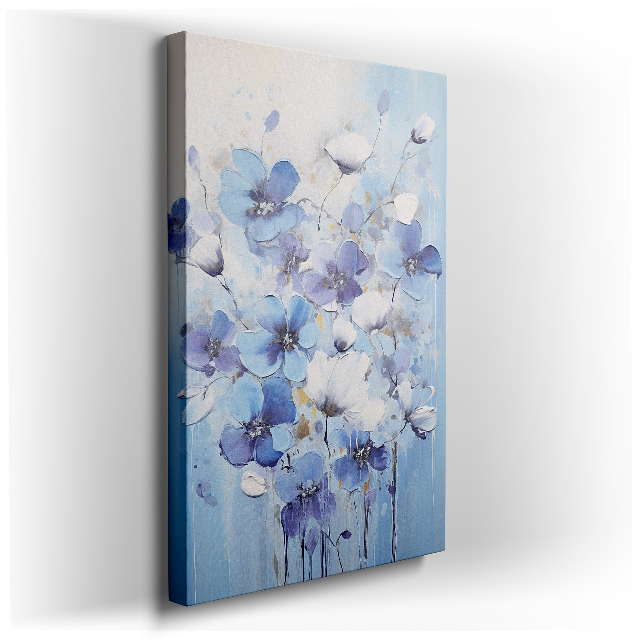 Blue Blooms: A Tribute to Nature's Fragile Beauty - Large Canvas Wall Art for Office and Bedroom Decor wrapped canvas -