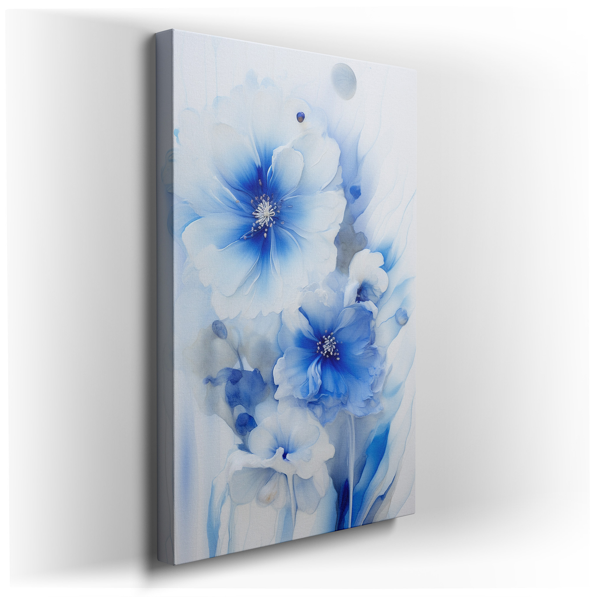 Blue Blooms on Abstract Background: Serene Large Wall Art for Office and Bedroom Decor, Canvas Wall Art wrapped canvas