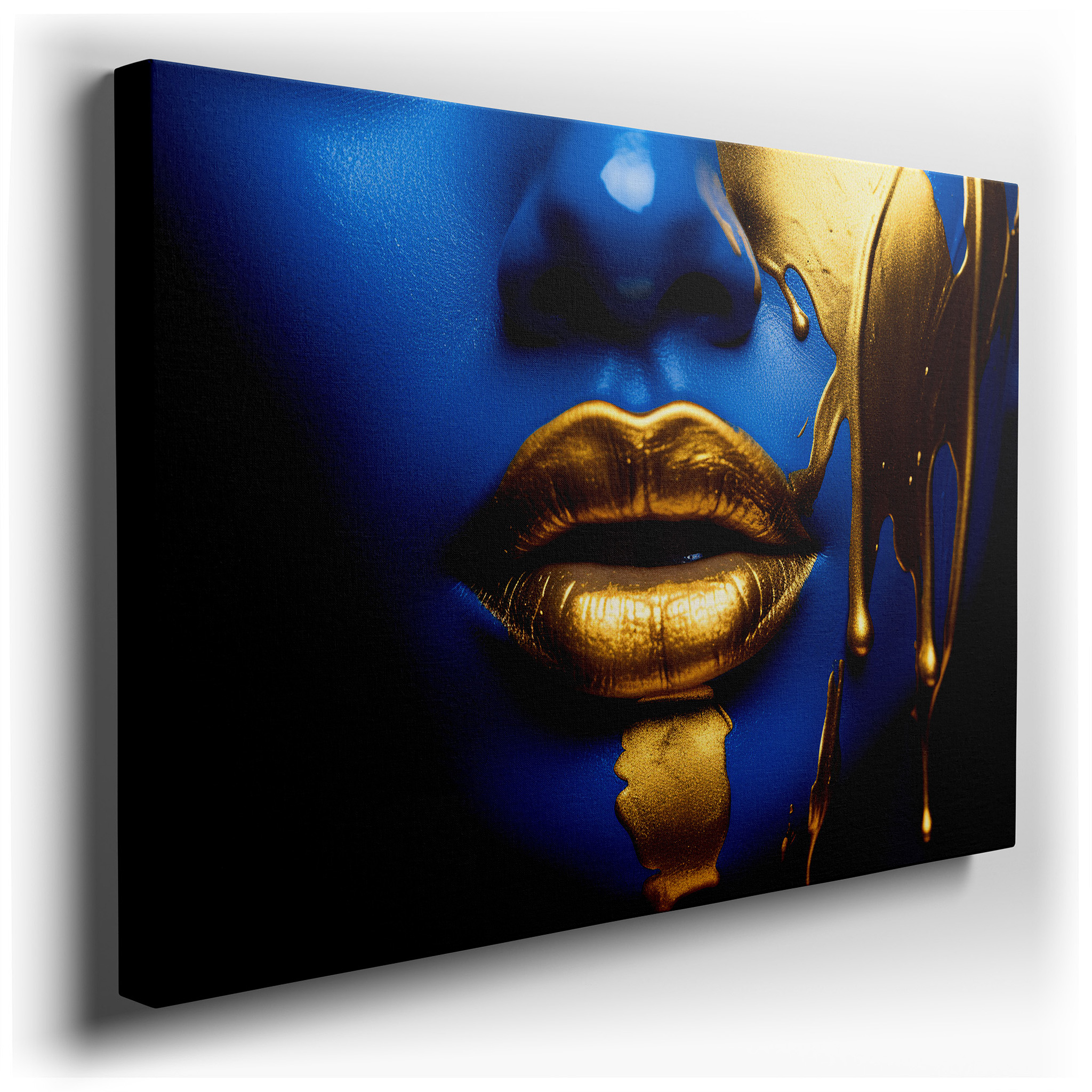 Blue Depths and Golden Flows: Exploring Identity and Introspection - Large Wall Art, Canvas Wall Art, Wall Decor for
