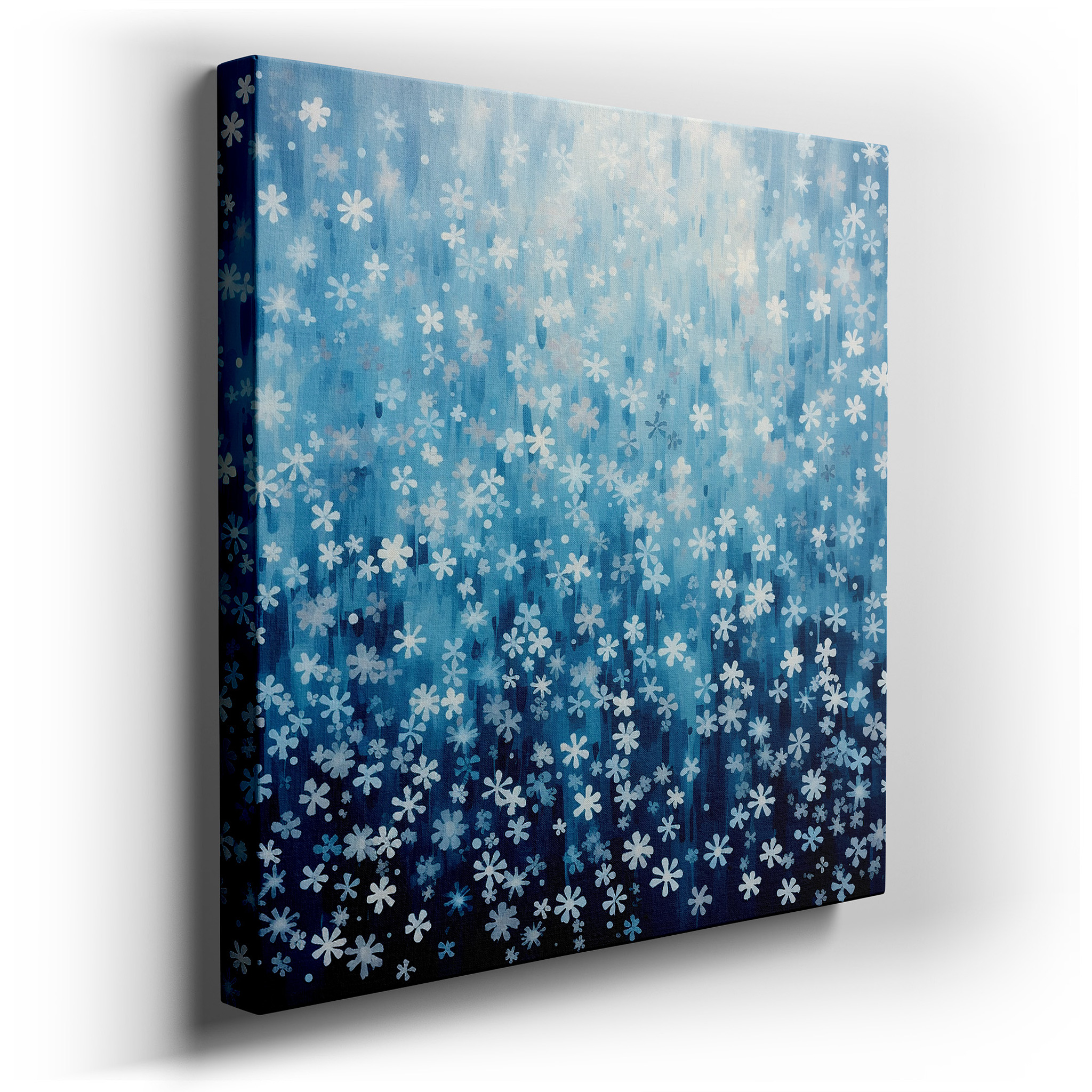 Blue Ethereal Flowers on Textured Canvas, Serene Nature Harmony Large Wall Art, Canvas Wall Decor for Office wrapped