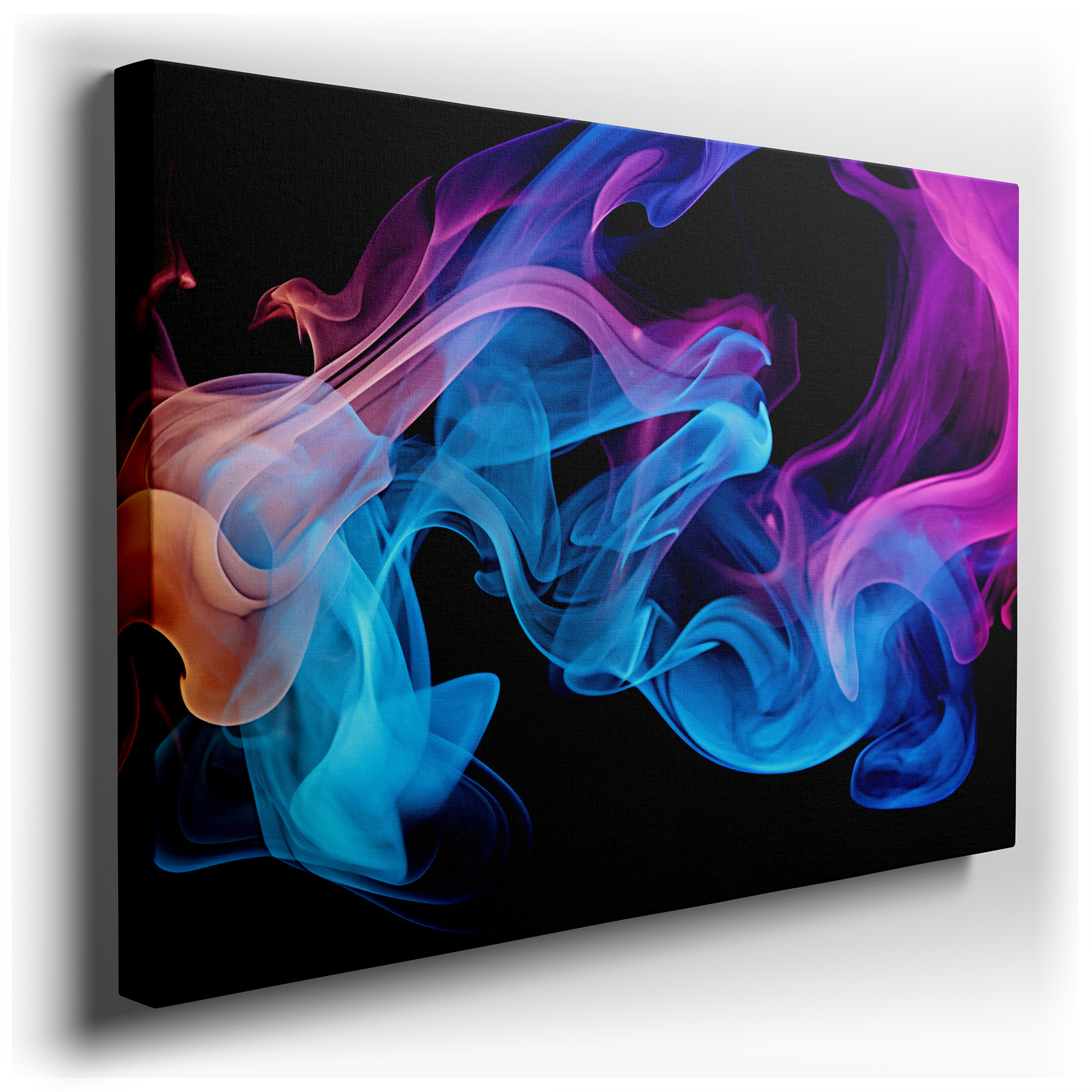Blue, Pink, and Orange Dynamic Swirls and Smoke - Like Shapes Dancing Wall Art, Large Canvas for Office Decor wrapped