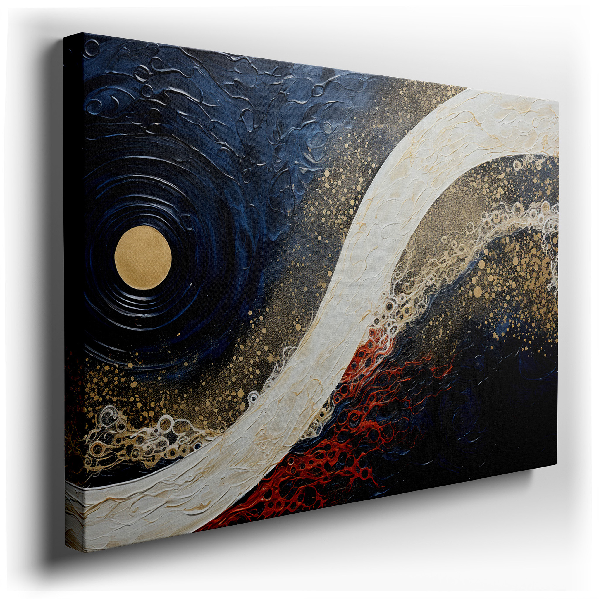 Blue, White, and Gold Elegance - Abstract Expression and Natural Harmony Masterpiece Large Wall Art, Canvas Wall Art,