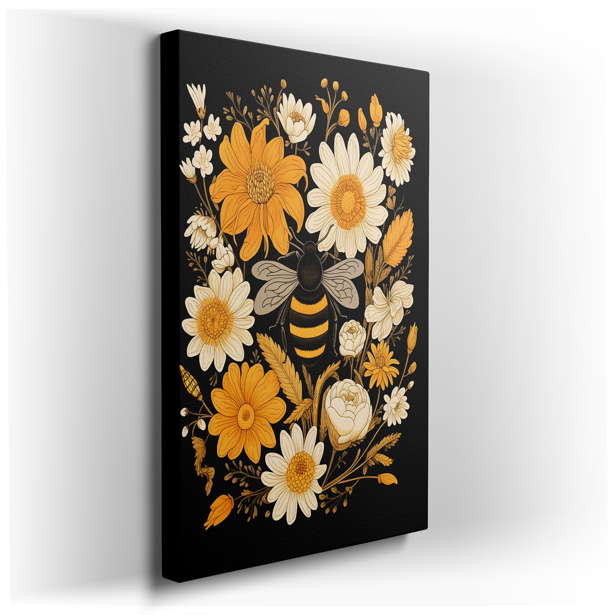 Bright Yellow Flowers and Essential Bees: A Display of Nature's Fragile Harmony - Large Wall Art, Canvas Wall Art, Wall