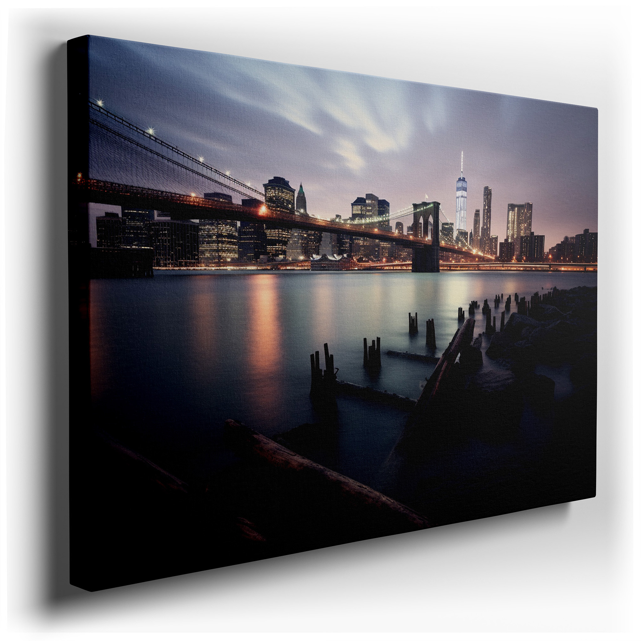 Brooklyn Bridge at Dusk: A Harmonious Blend of Nature and Architecture - Large Canvas Wall Art for Office and Bedroom