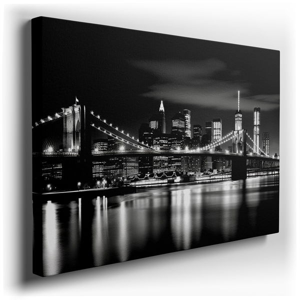 Brooklyn Bridge at Night - Elegant Black and White Canvas Wall Art