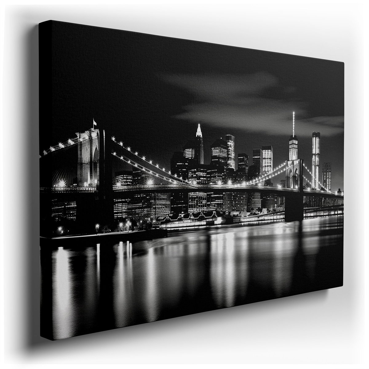 Brooklyn Bridge at Night - Elegant Black and White Canvas Wall Art