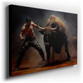 Bull and Man Engage in a Powerful Dance - Expressive Canvas Wall Art