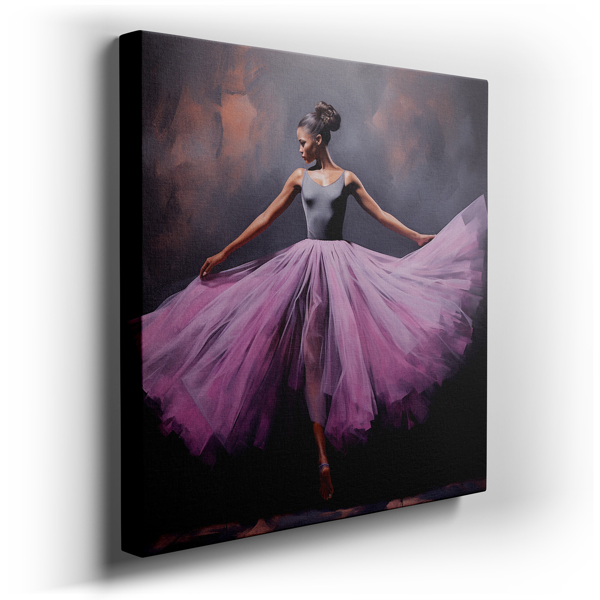 Captivating Dancer in Pink Tulle Wall Art: Emotion and Motion in Light and Shadow, Ideal for Office Decor, Large Canvas