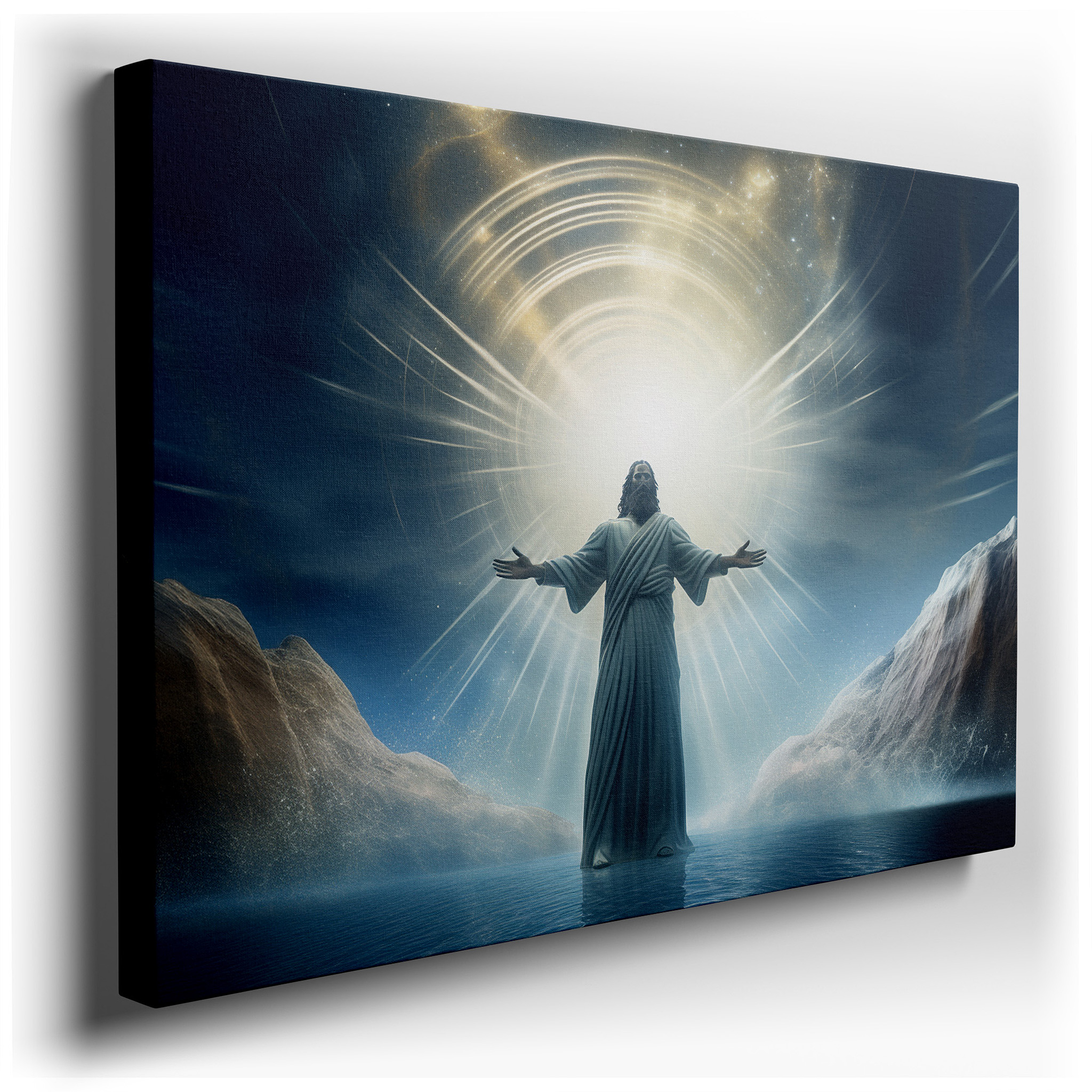 Celestial Light and Divine Peace in the Embrace of Jesus Christ: Large Canvas Wall Art for Home and Office Decor