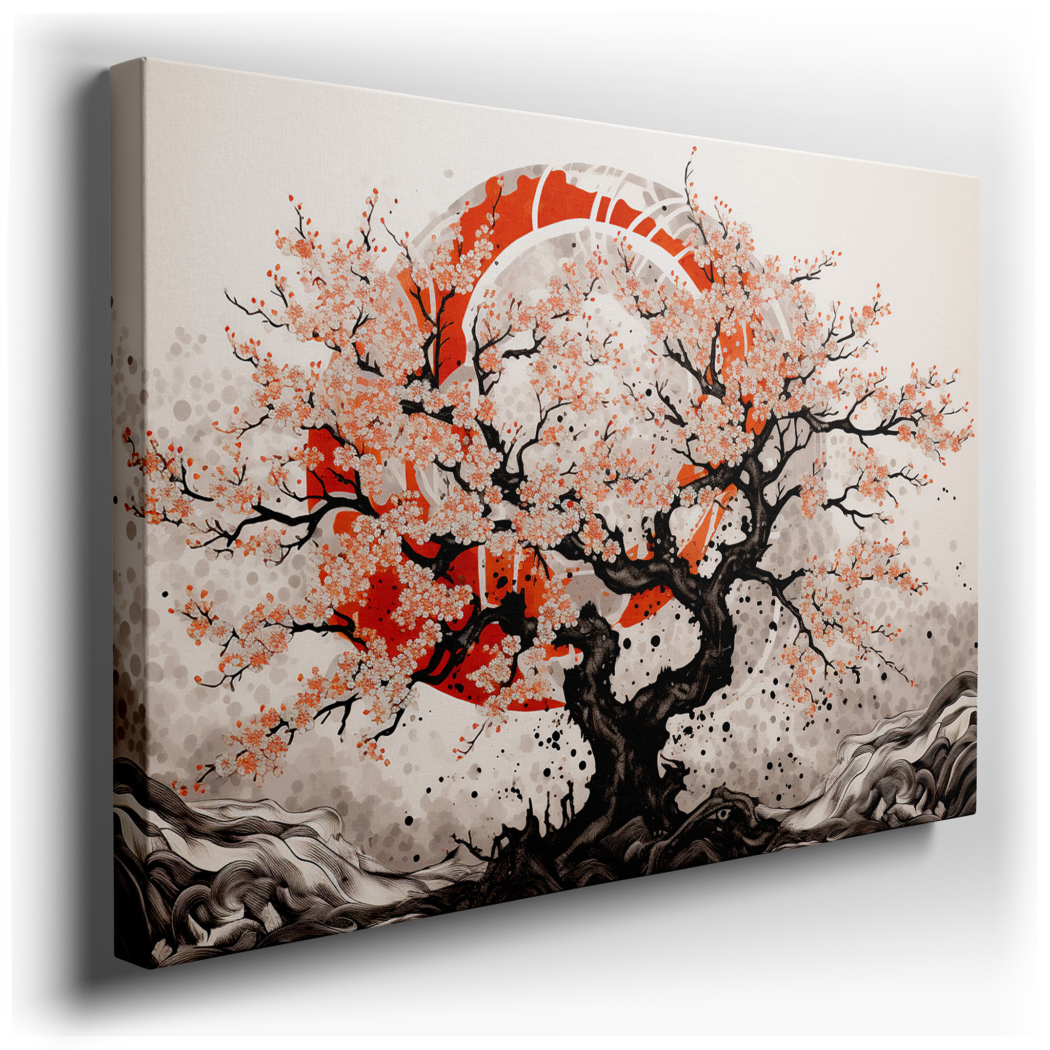 Cherry Blossom Tree at Sunset - Capturing Nature's Ephemeral Beauty in Large Canvas Wall Art wrapped canvas - main