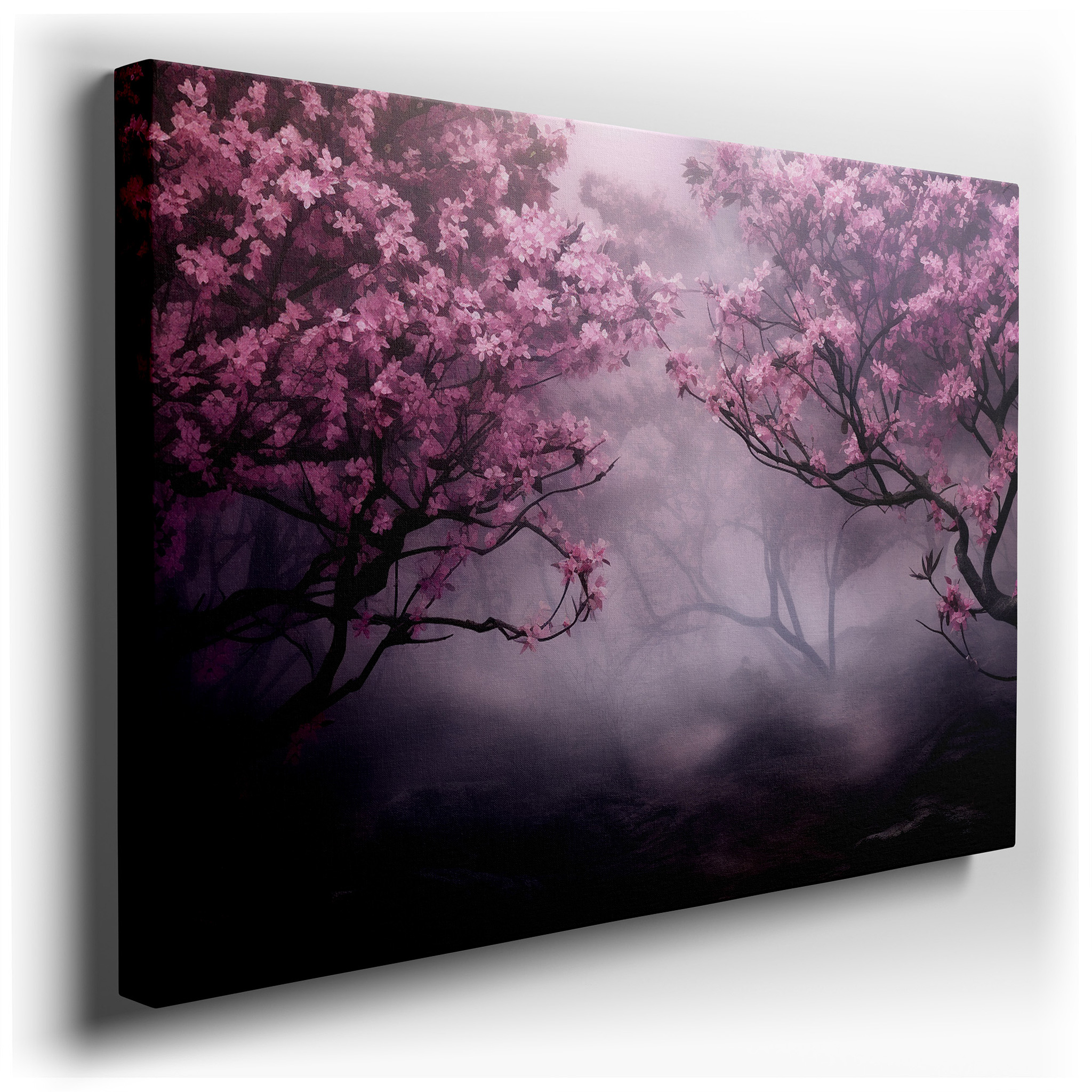 Cherry Blossoms in Mist: Dreamlike Large Wall Art, Canvas Decor for Office wrapped canvas - main product photo