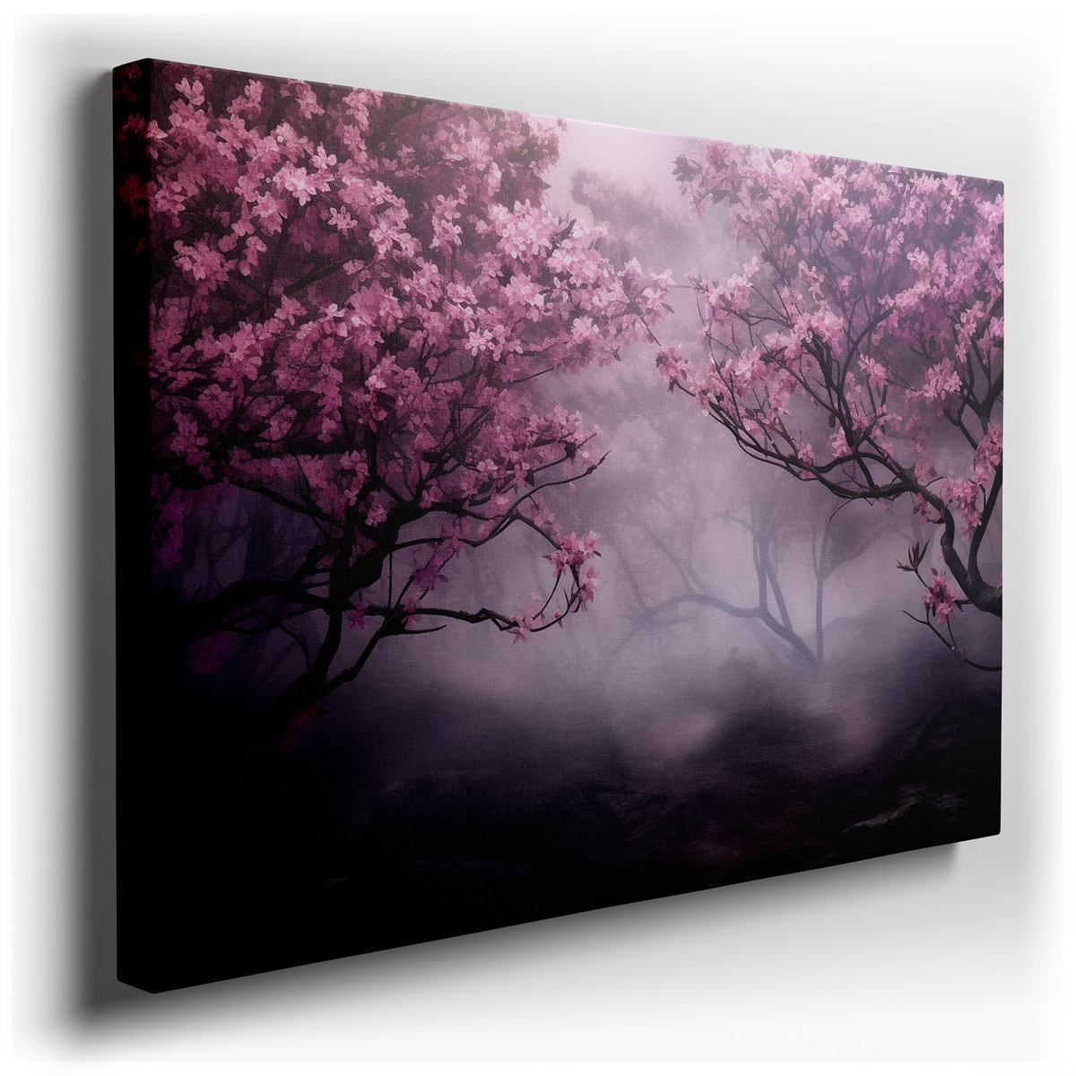 Cherry Blossoms in Mist - Dreamlike Abstract Canvas Wall Art