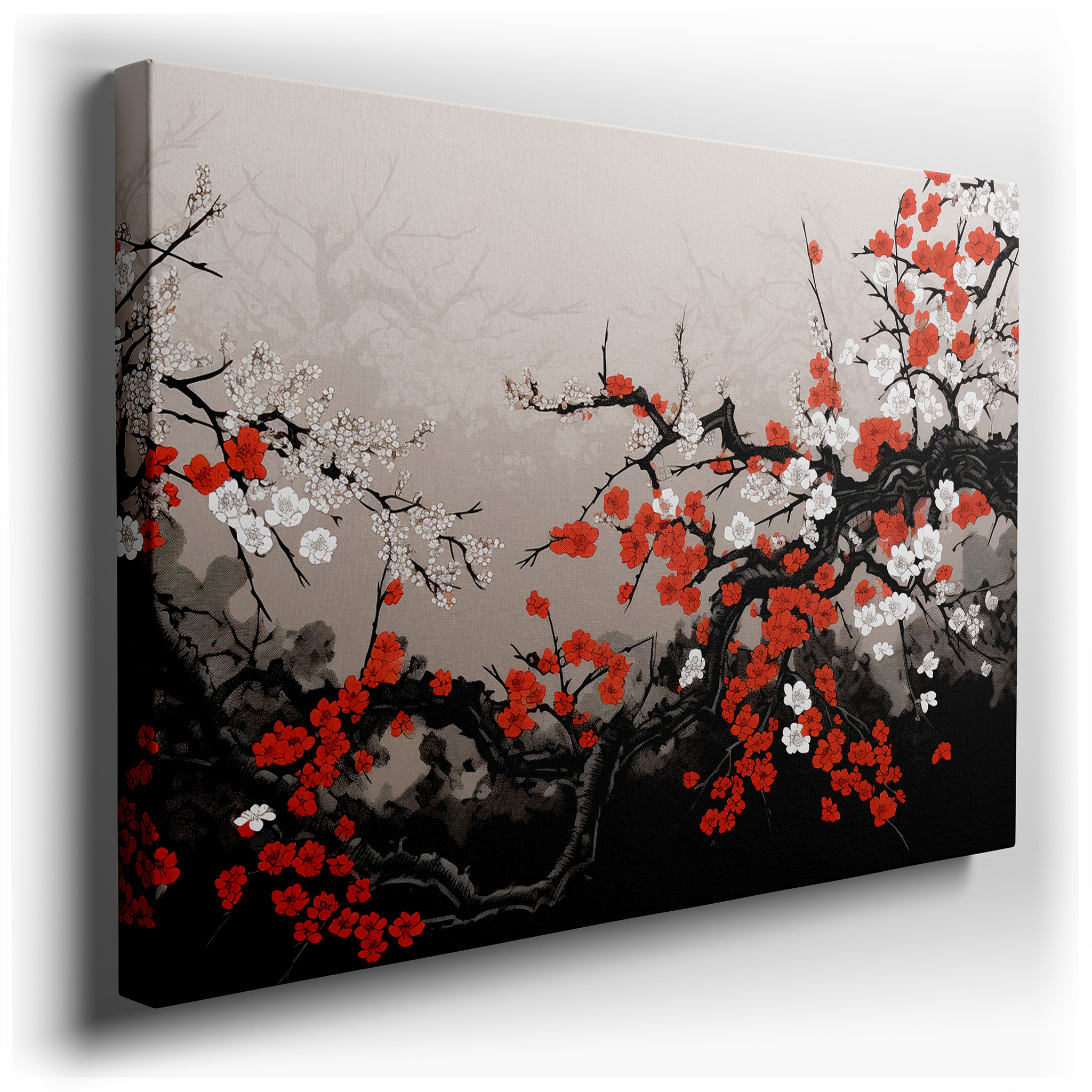 Cherry Blossoms in Spring Dance Canvas Wall Art, Large Wall Decor for Office, Evoking Serenity and Joy wrapped canvas -
