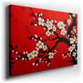Cherry Blossoms of Renewal - Vibrant Red Canvas Wall Art