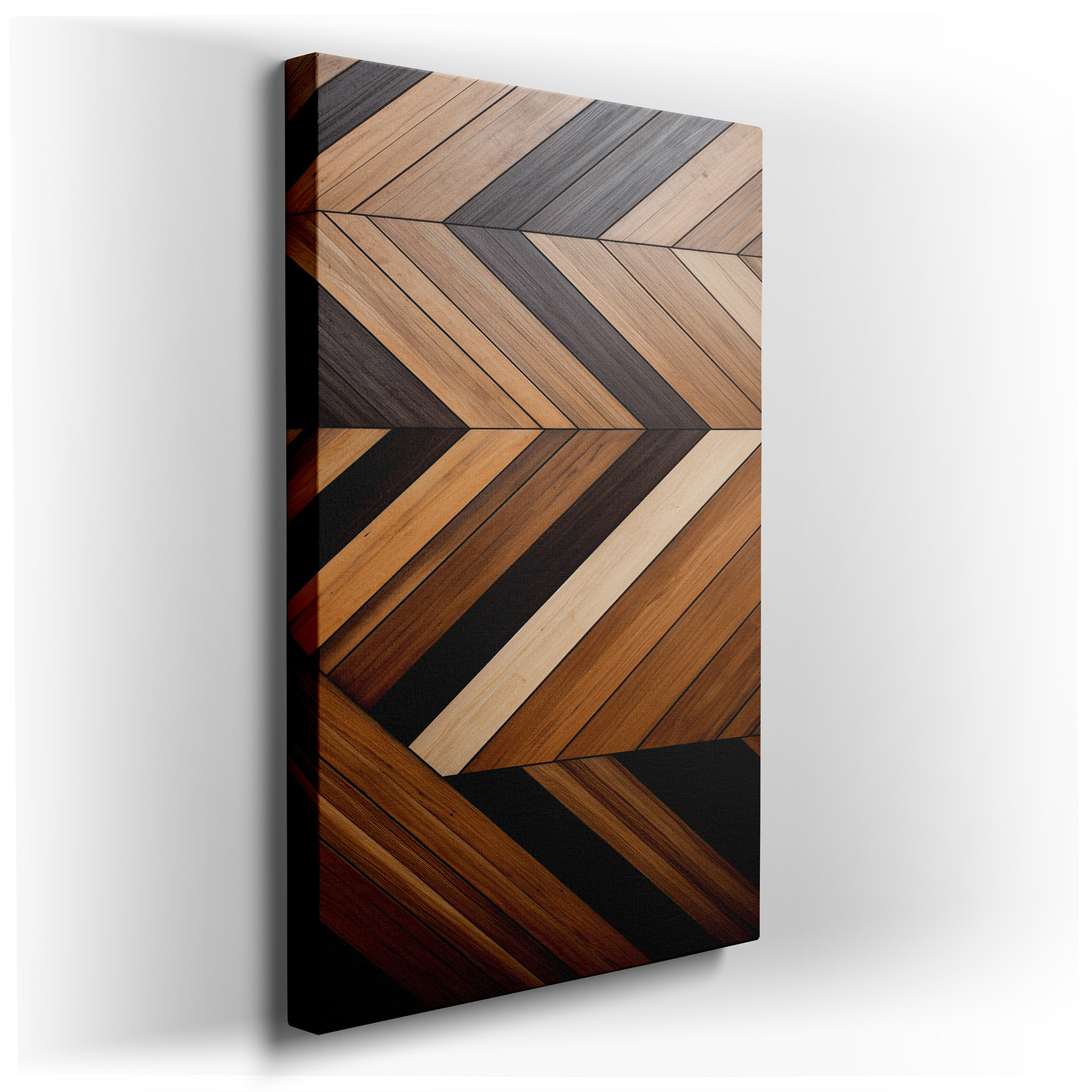 Chevron Mastery in Natural Wood Tones: A Captivating Blend of Rich Browns and Creamy Beiges - Large Wall Art, Canvas