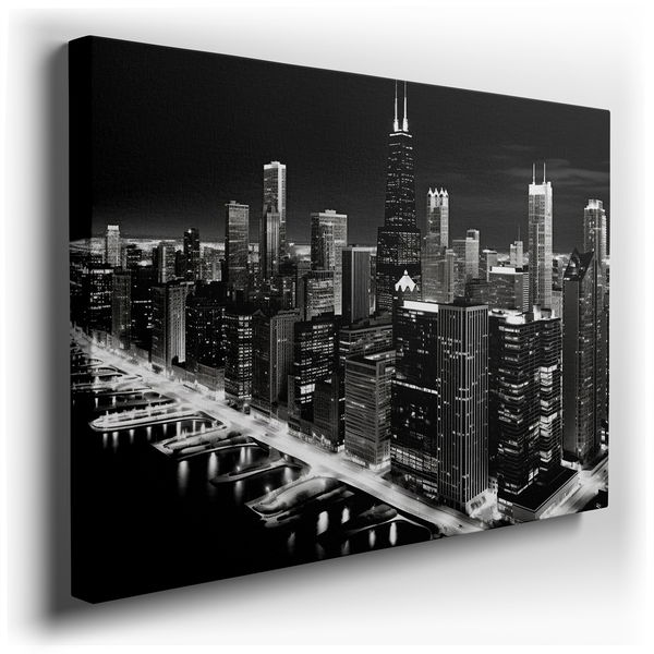 Majestic Black and White Skyline - Chicago View - Canvas Wall Art
