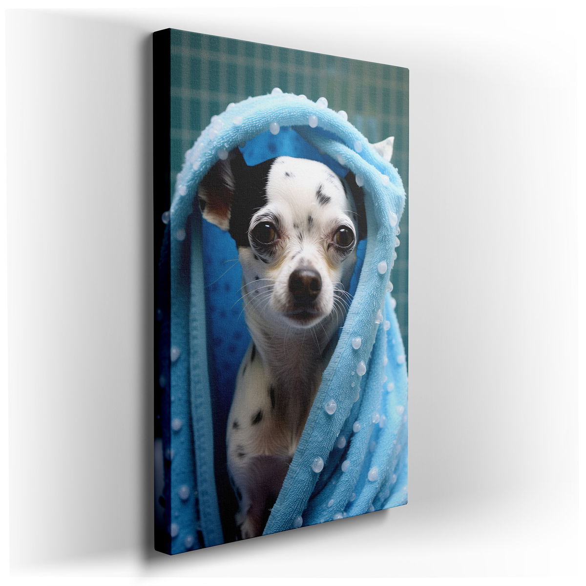 Chihuahua in a Blue Towel - Cozy Canvas Wall Art