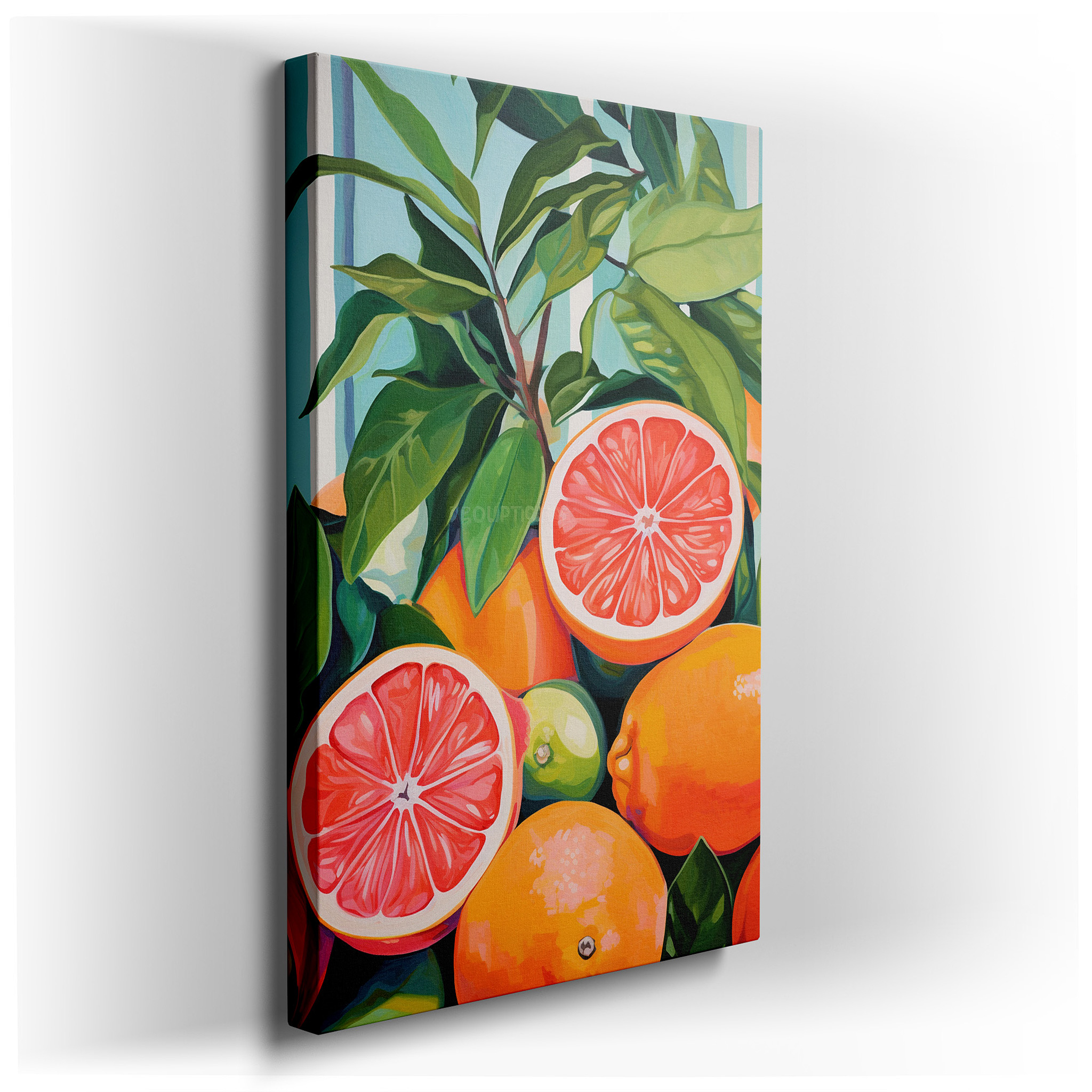 Citrus Splendor Amidst Greenery: A Vibrant Display of Oranges and Grapefruits - Large Canvas Wall Art for Home and
