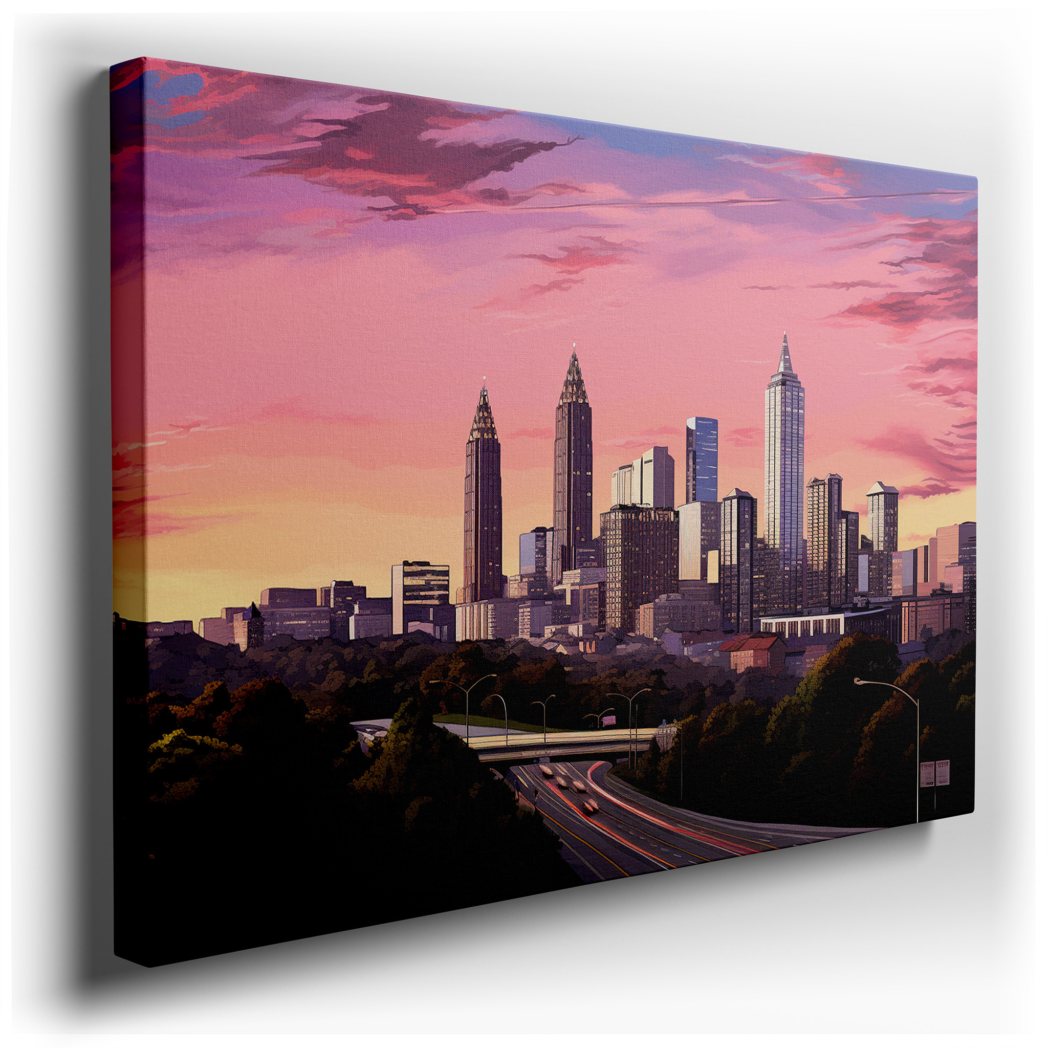 City Skyline at Dusk: A Vivid Display of Urban Energy and Transition - Large Wall Art, Canvas Wall Art, Wall Decor for