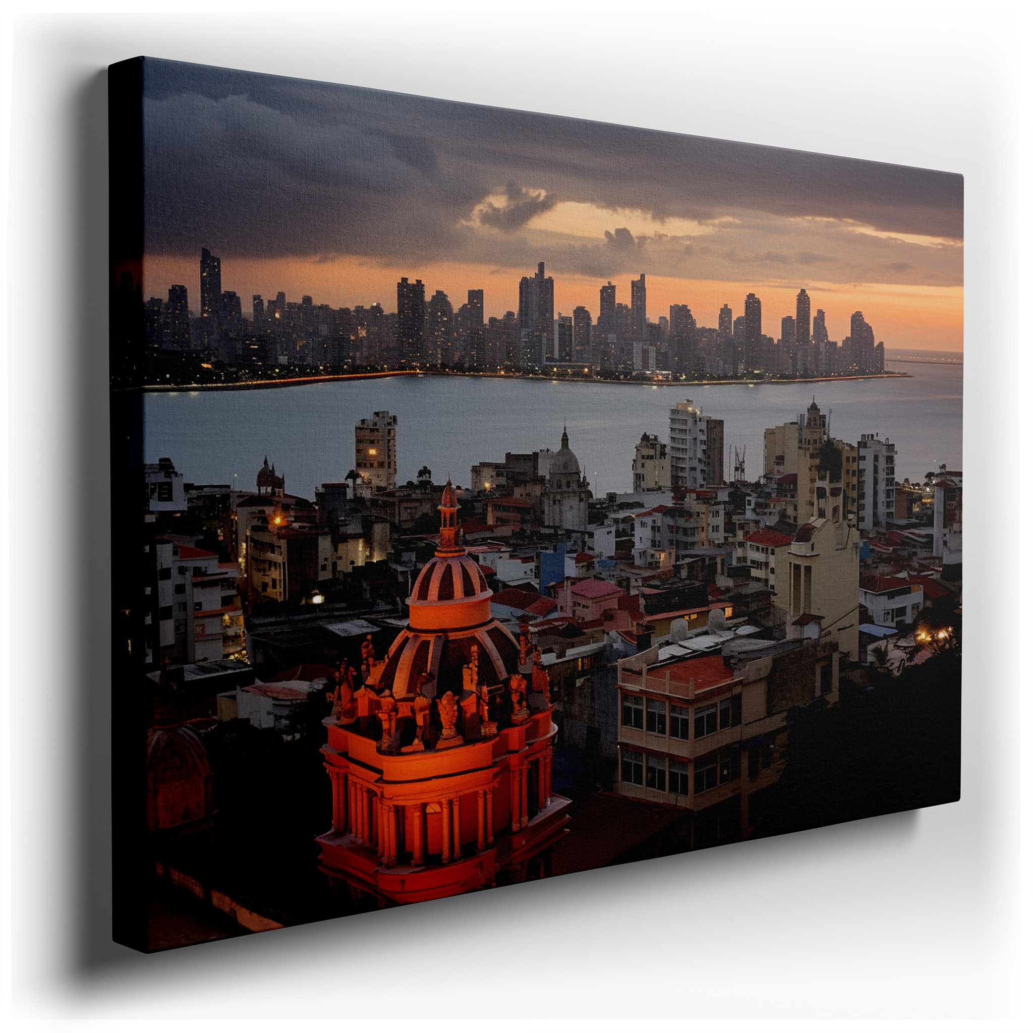 City Sunset - Reflective Skyscrapers in a Vibrant Urban Panorama Large Canvas Wall Art for Office and Bedroom Decor