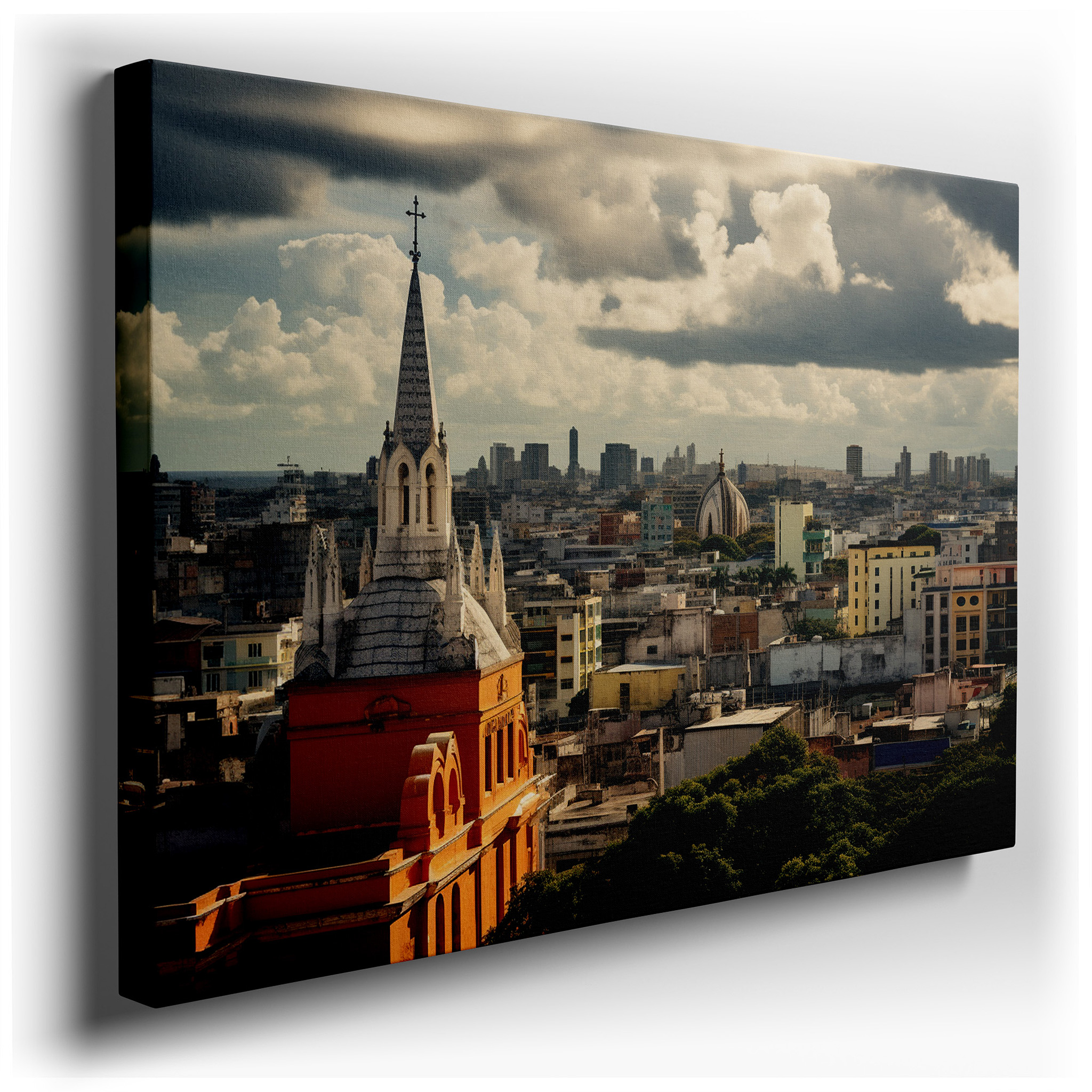 Cityscape Fusion: Historical Architecture and Dynamic Skies - Large Canvas Wall Art for Office, Bedroom, and Living