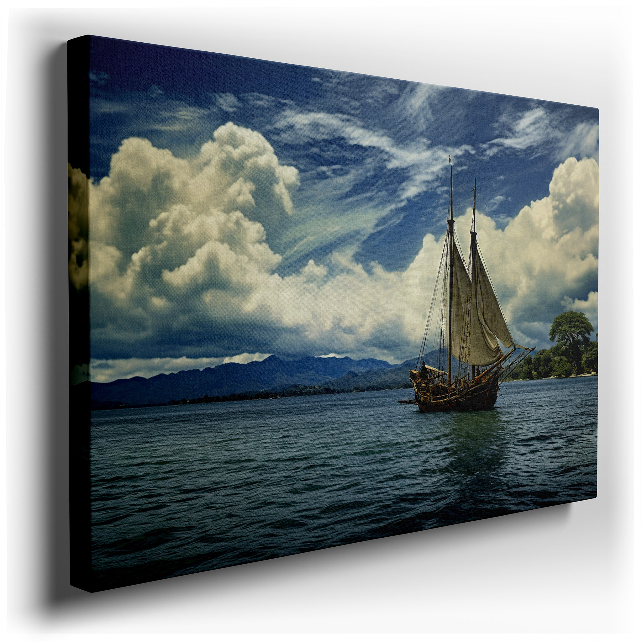 Classic Sailing Ship on Calm Waters with Verdant Scenery Large Wall Art, Canvas Wall Art, Wall Decor for Office,