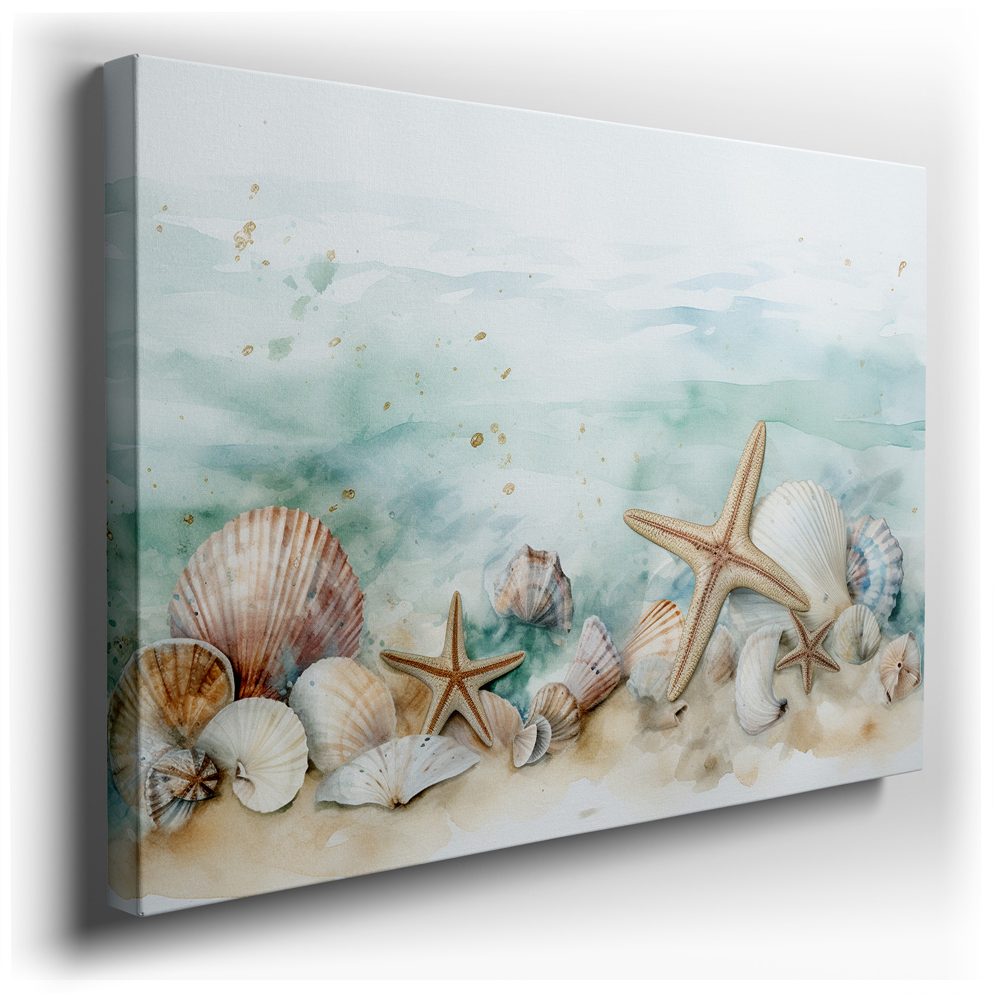 Coastal Charm Wall Art: Featuring Meticulously Crafted Shells and Starfish on a Sandy Background - Ideal for Living