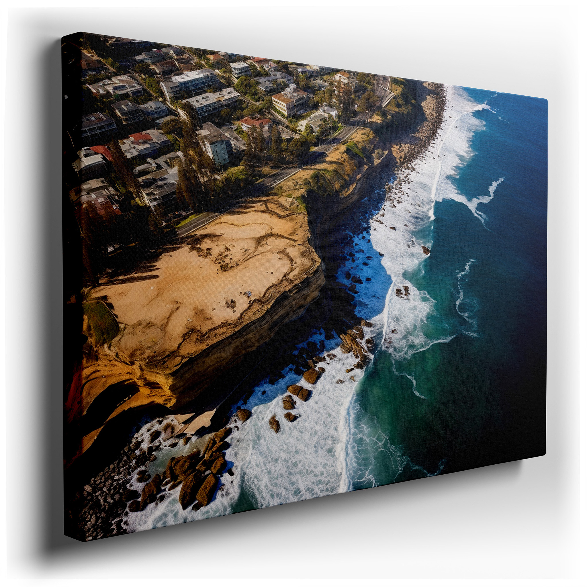 Coastal Cliffs and Urban Borders - The Vibrant Interaction Between Nature and Civilization: Large Wall Art, Canvas,
