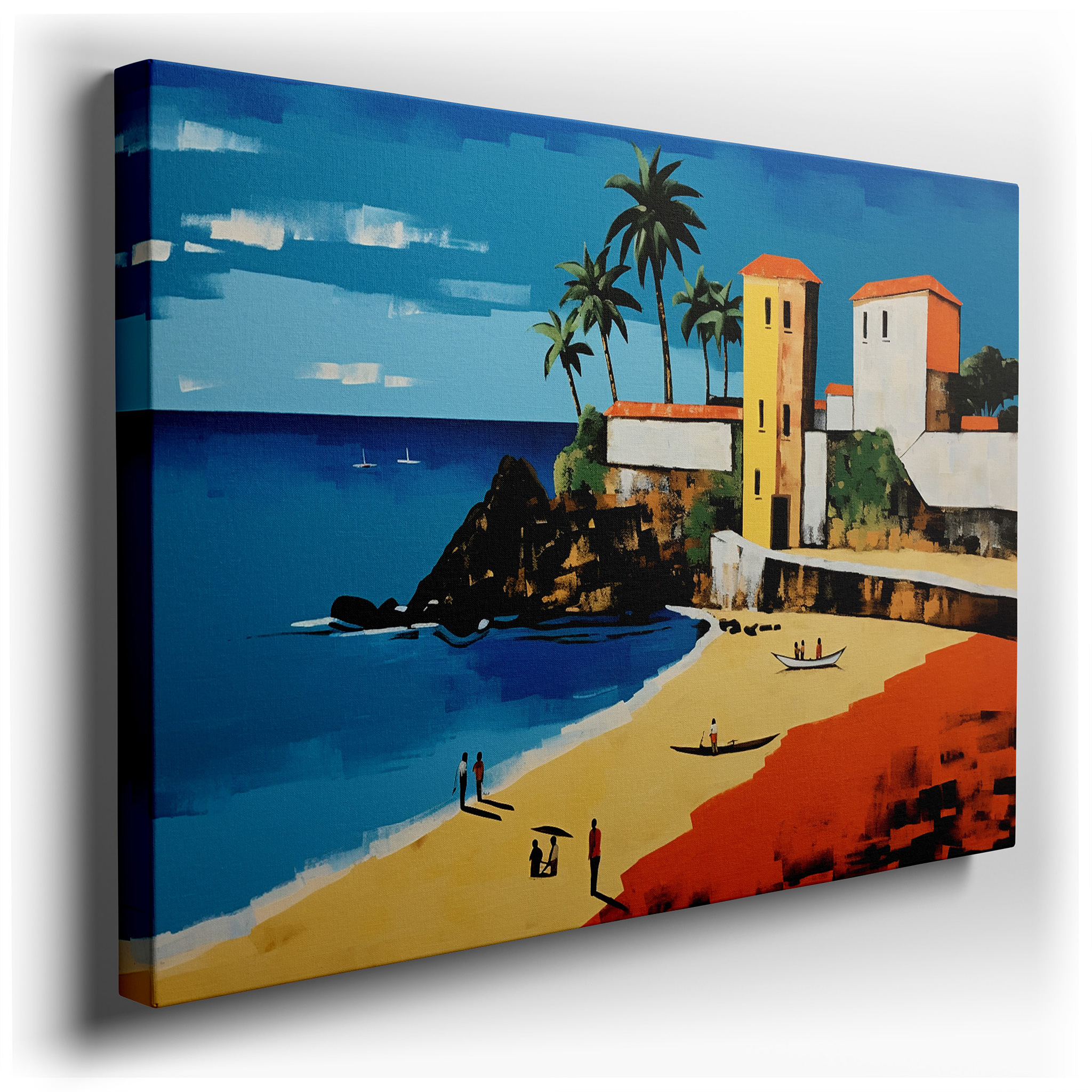 Coastal Elegance Expressed Through Bright Colors and Playful Designs, Vibrant Beachside Escape Large Wall Art, Canvas