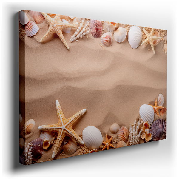 Coastal Seashells and Starfish Canvas Art for Living Spaces