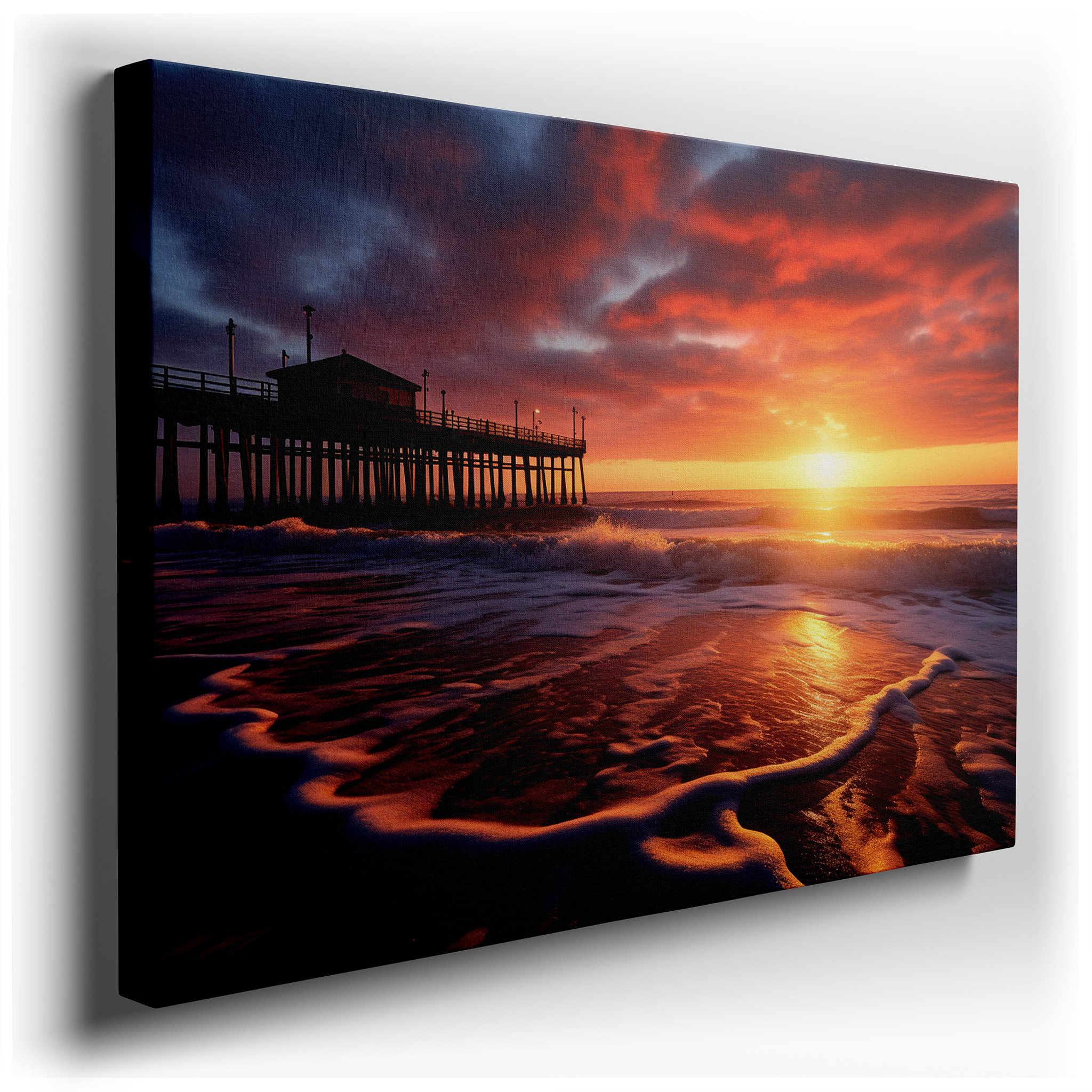 Coastal Pier Sunset - Serene Seaside Journey Large Canvas Wall Art for Home and Office Decor wrapped canvas - main