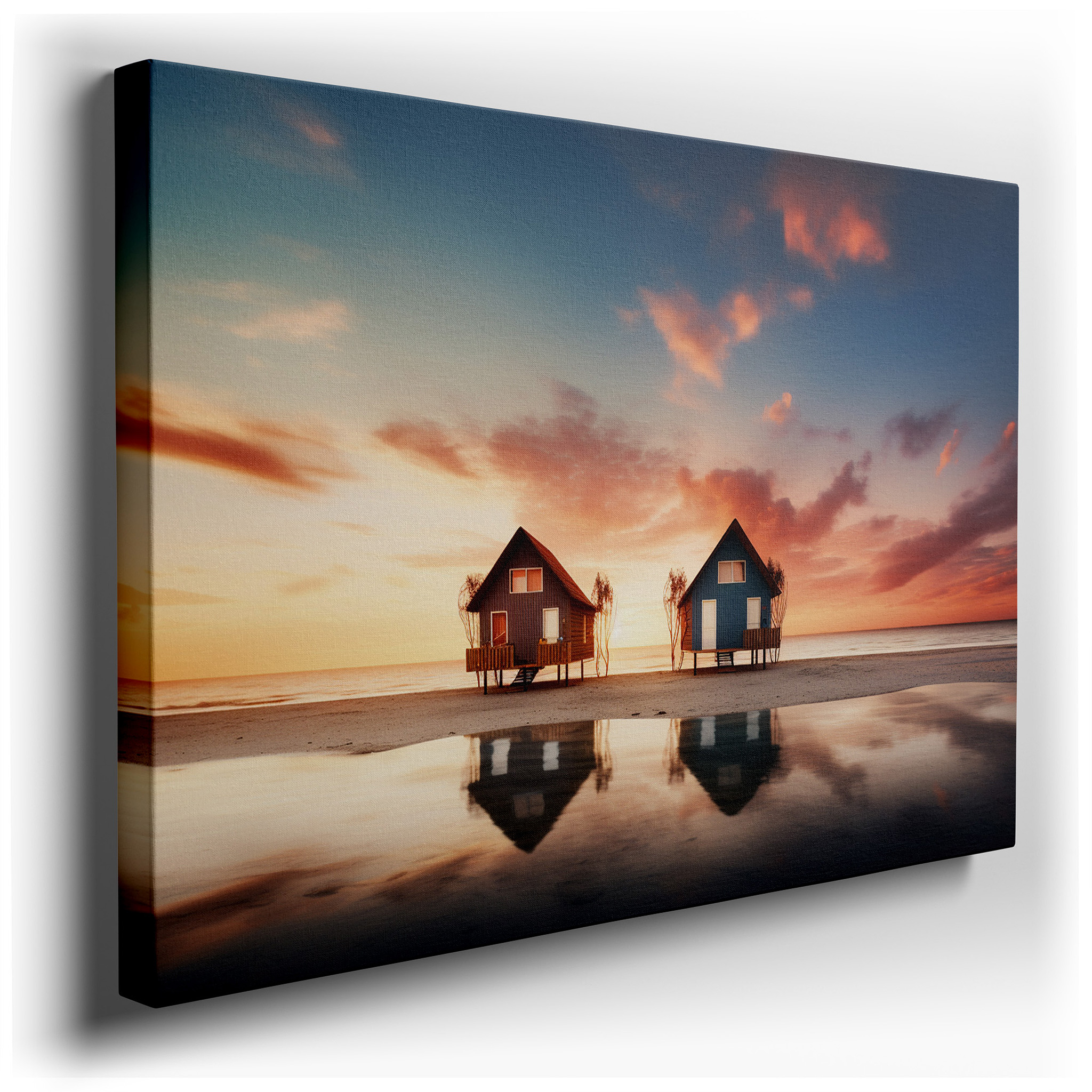 Coastal Serenity: Seaside Cabin Sunset Large Wall Art, Canvas Decor for Office, Bedroom, and Living Room wrapped canvas