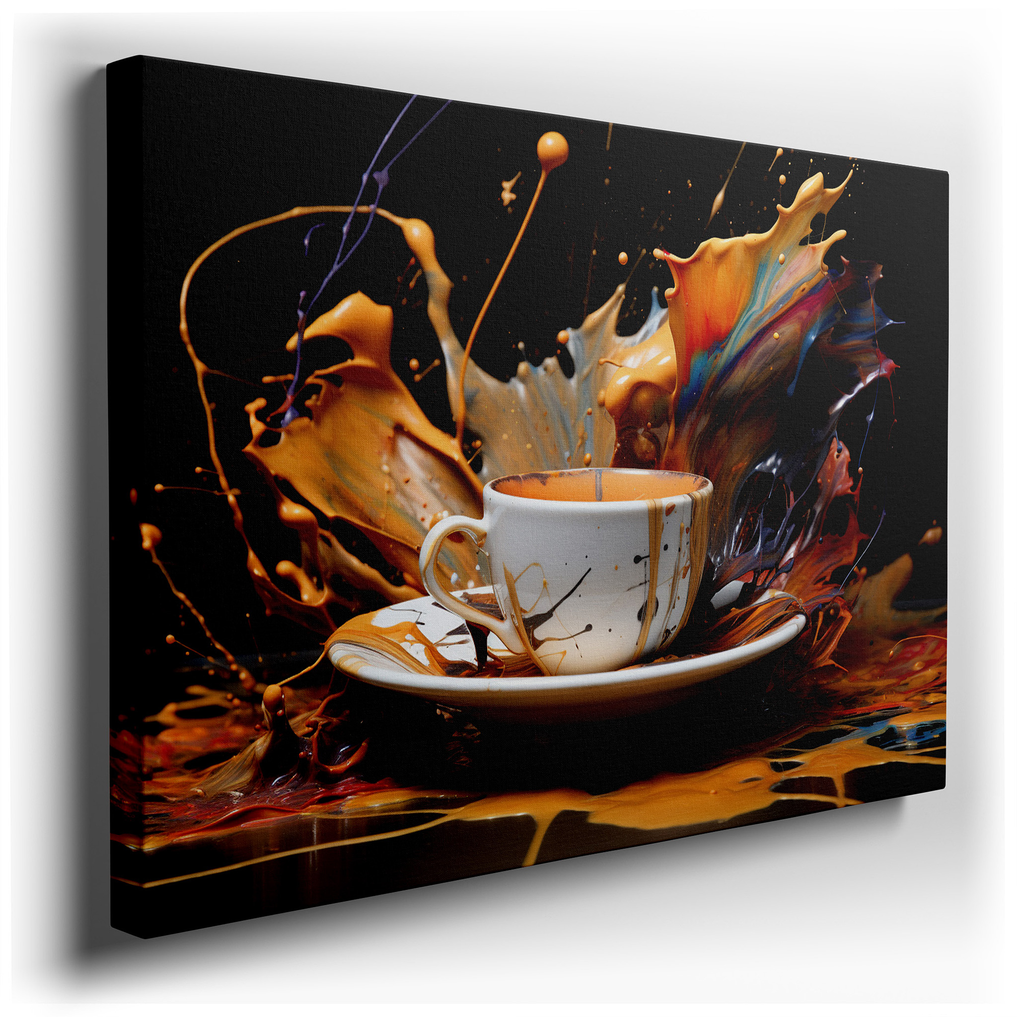 Coffee Splash Art in Warm Tones: Large Canvas Wall Art for Office, Bedroom, and Living Room Decor wrapped canvas - main