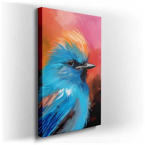 Colorful Blue Bird with Orange Crest - Vibrant Canvas Wall Art