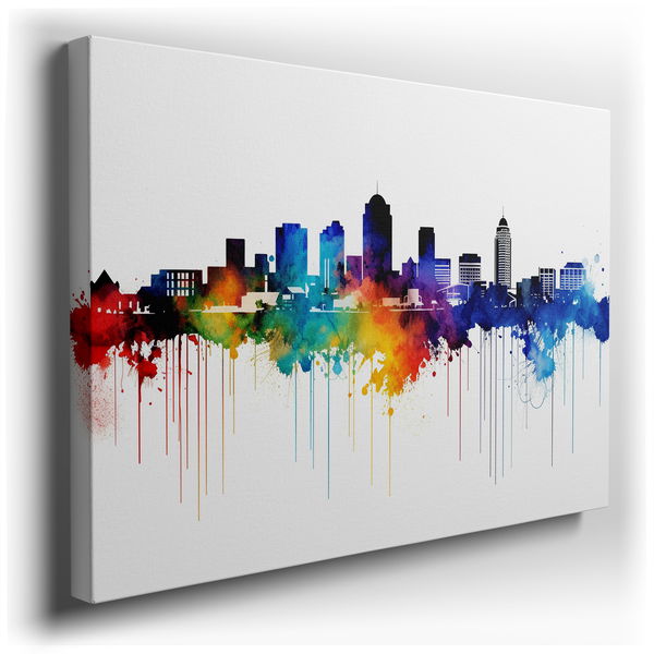 Colorful City Skyline - Bright Watercolors Canvas Wall Art