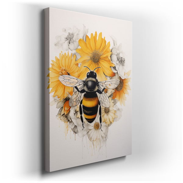 Colorful Dance of Life: Bee Among Flowers - Canvas Art