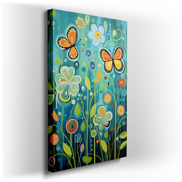 Colorful Flowers and Butterflies - Abstract Canvas Wall Art