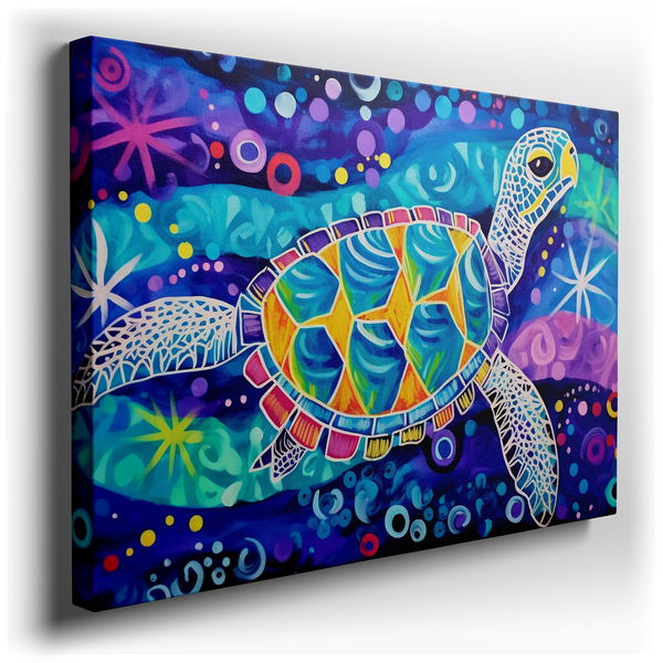 Colorful Turtle - Vibrant Underwater Mosaic Canvas Wall Art
