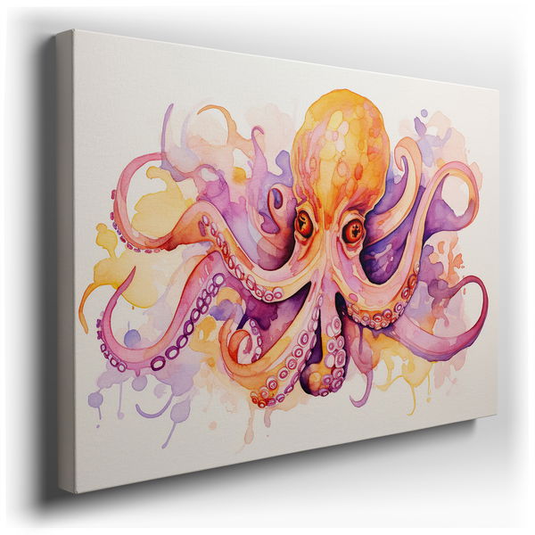 Colorful Watercolor Octopus - Dynamic Marine Canvas Wall Art