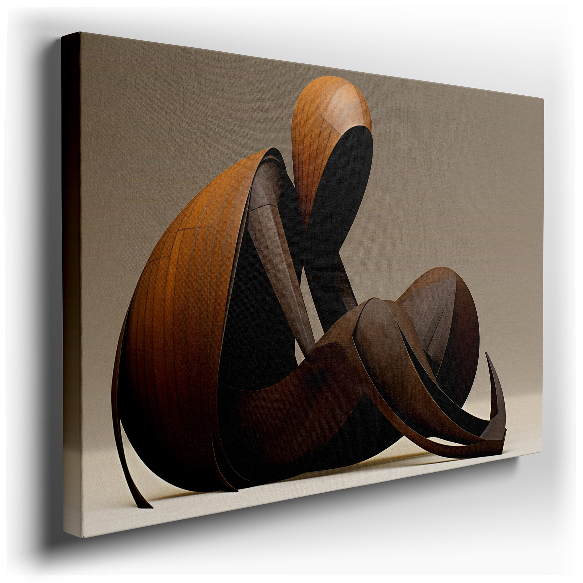 Contemplative Seated Figure with Abstract Textures and Muted Tones - Large Canvas Wall Art for Office Decor wrapped
