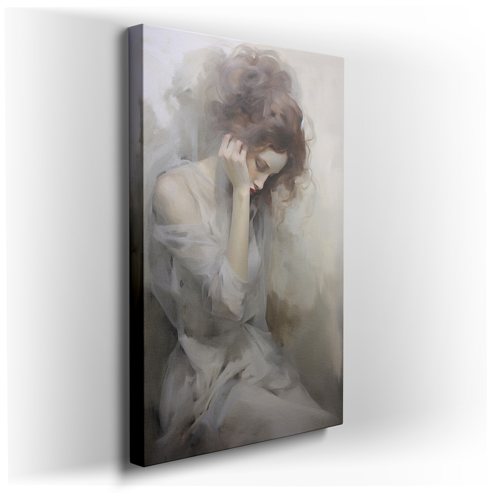 Contemplative Woman in Solitude Large Canvas Wall Art for Office, Bedroom, and Living Room Decor wrapped canvas - main