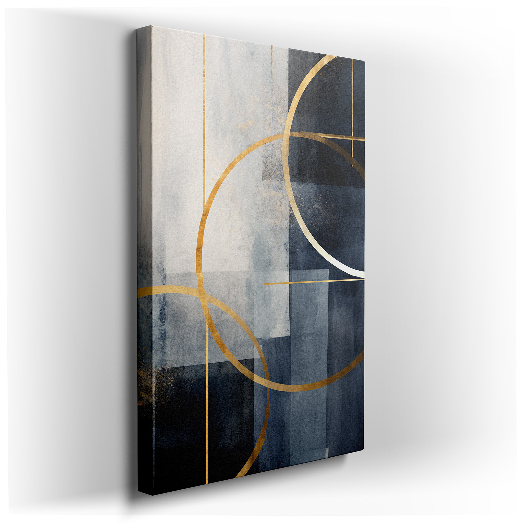 Contemporary Chic: Geometric Wall Art in Black, White, and Gold - Large Canvas for Office, Bedroom, or Living Room