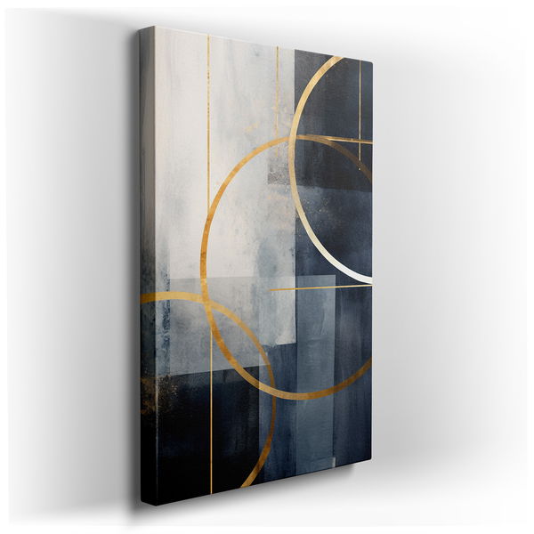 Chic Geometric Harmony - Black and Gold Canvas Art