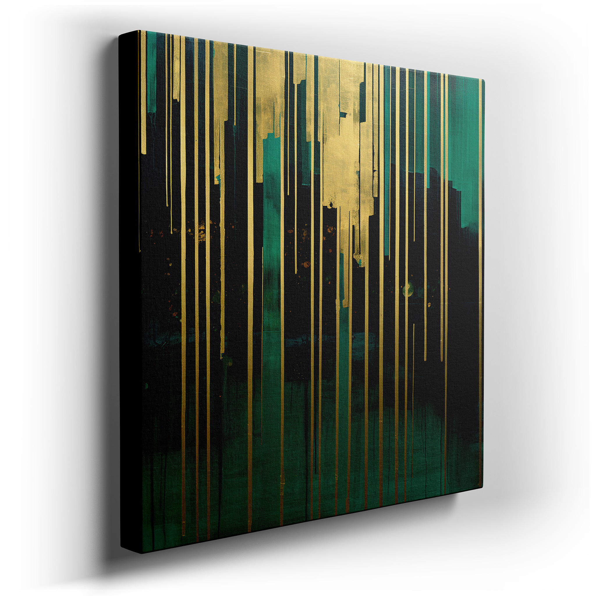 Contemporary Creativity Captured: Vivid Green and Rich Gold Lines Large Wall Art, Canvas Wall Art, Wall Decor for