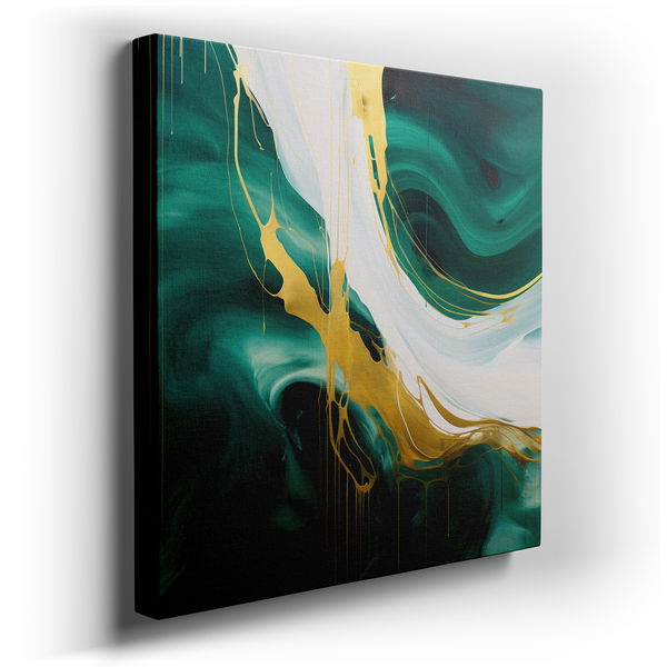 Contemporary Elegance in Lush Green and Luxurious Gold - Large Wall Art