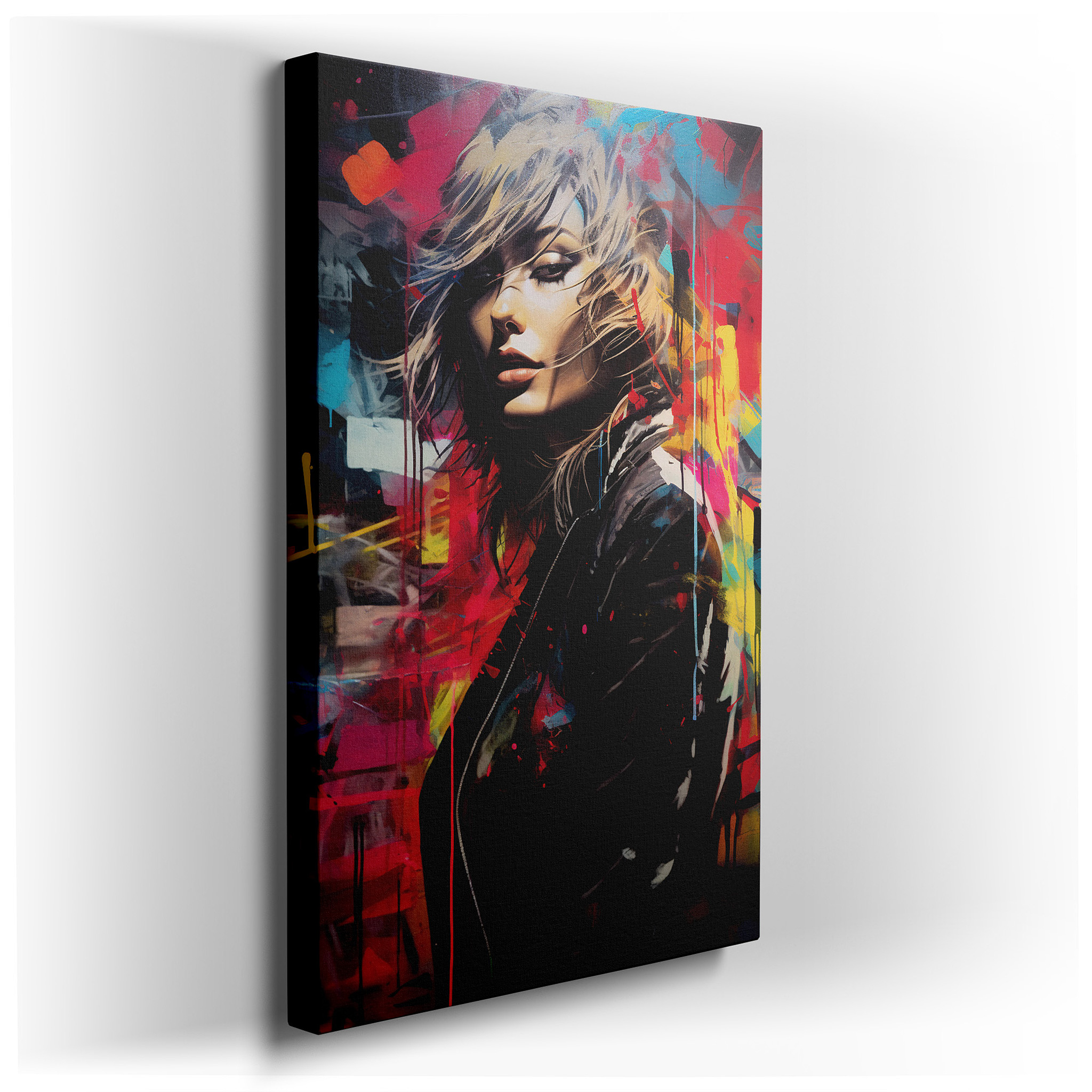 Contemporary Female in City Turmoil, Vibrant and Emotional Large Wall Art, Canvas Wall Art, Wall Decor for Office and
