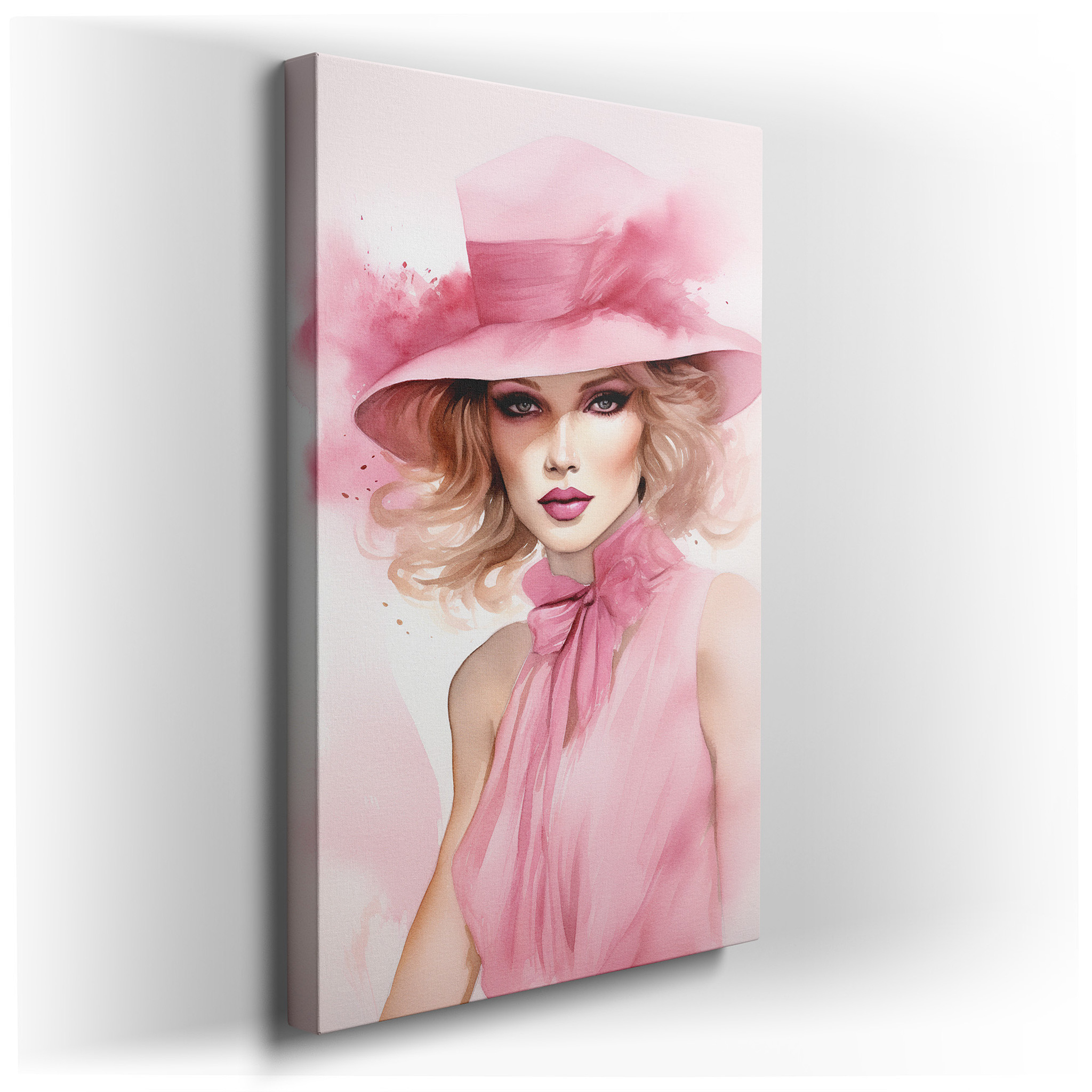 Contemporary Feminine Elegance in Pink: A Portrait of Confidence and Style - Large Canvas Wall Art for Office and