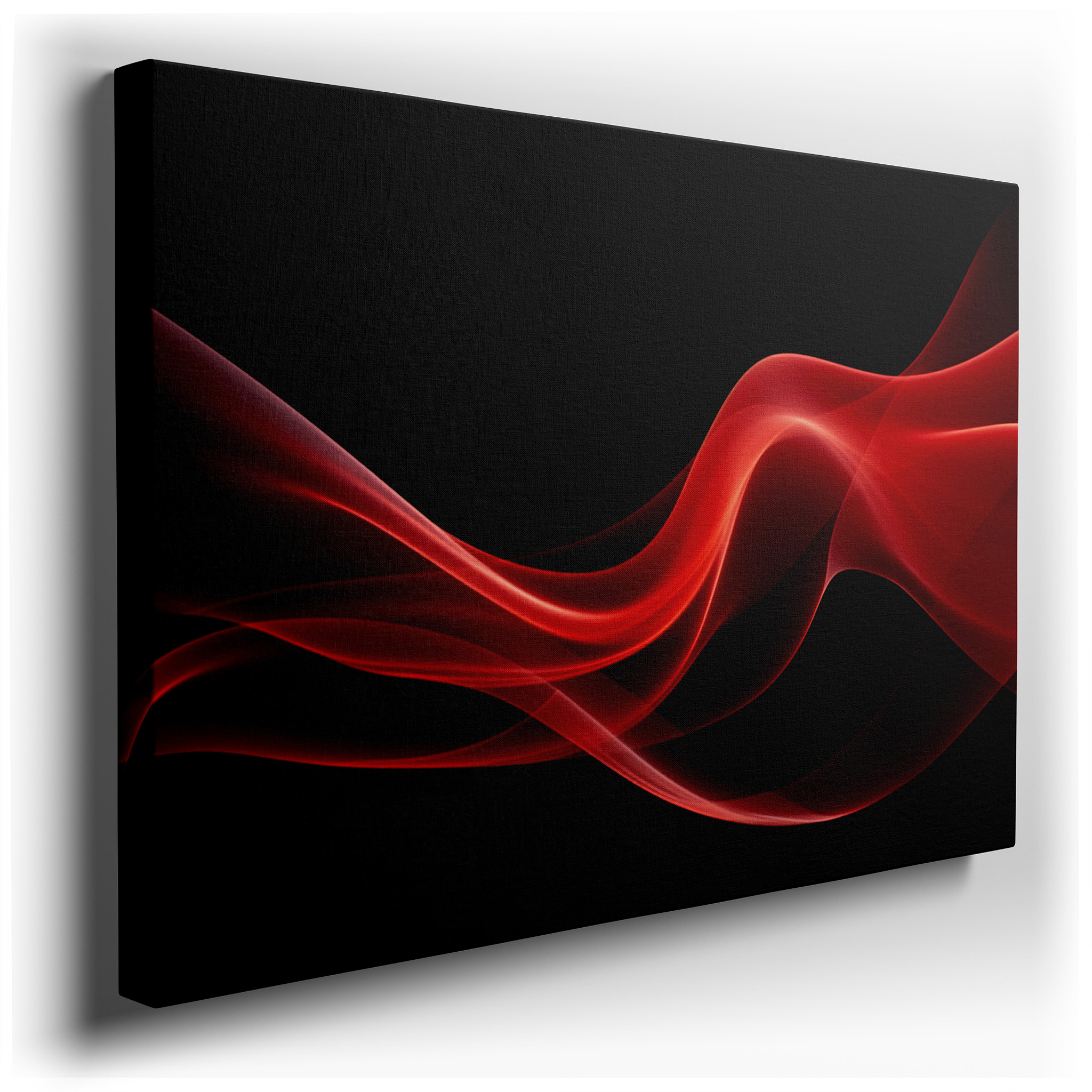 Contemporary Red Waves on Black - Mesmerizing Fluid Digital Art Large Wall Decor, Canvas Art, Office Wall Art wrapped