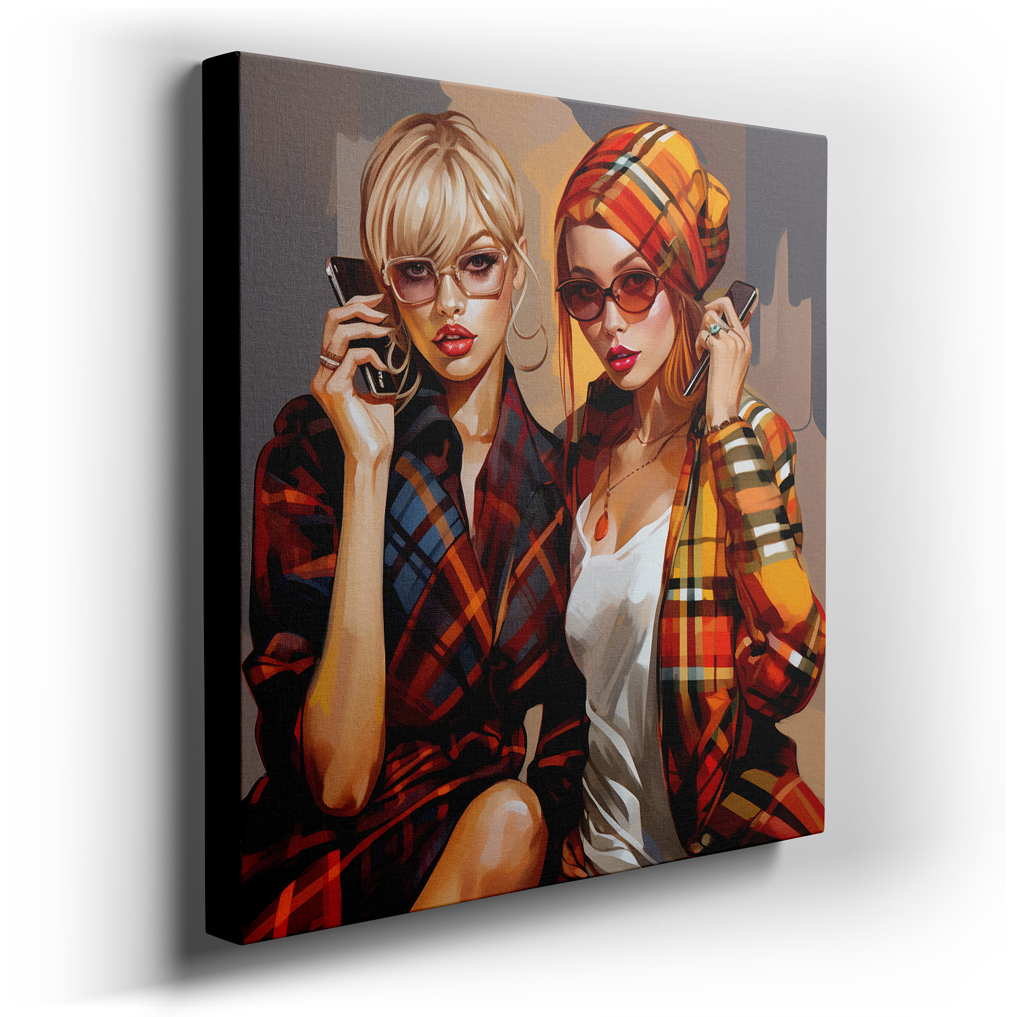 Contemporary Style and Personal Expression in Plaid: A Dynamic Dialogue Among Fashionable Women - Large Wall Art,